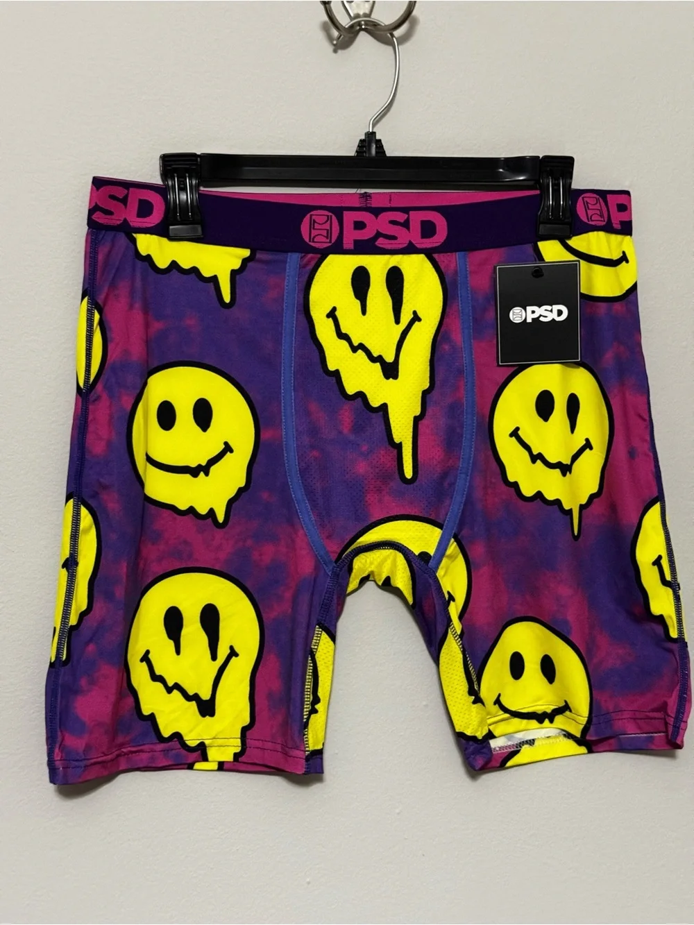 PSD Men Purple Tie-Dye Boxer Briefs with Yellow Smiley Faces